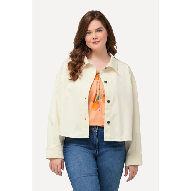 Veste en jean à col de chemise. Coton bio blanc cassé <span itemprop=