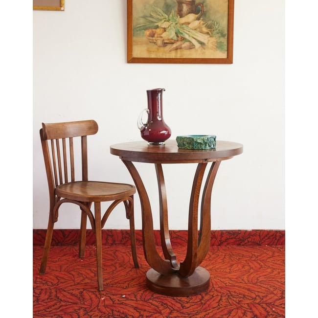 Table d'appoint Art déco en bois Francine N°1023 - Bon état Couleur bois foncé <span itemprop=