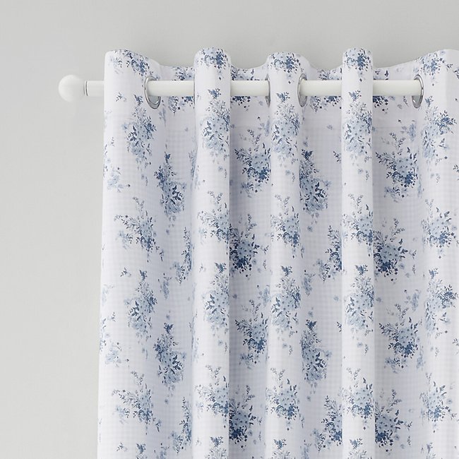 Lucie Floral Frill Fully Reversible Eyelet Curtains, blue, CATHERINE LANSFIELD