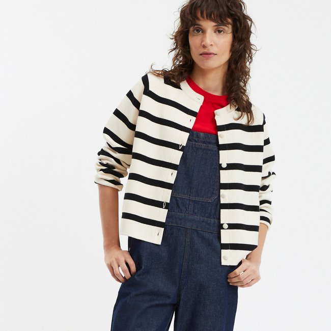 Cardigan en maille Signature, LEANDRE rayé écru/noir LA REDOUTE COLLECTIONS