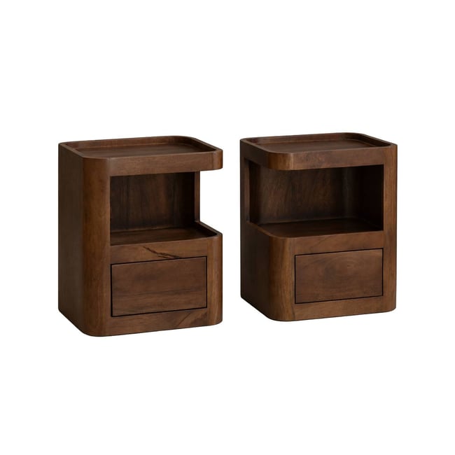 Table de chevet niche droite et gauche en bois de manguier  MAORA Couleur bois foncé <span itemprop=