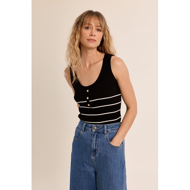 Débardeur côtelé rayé black/offwhite <span itemprop=
