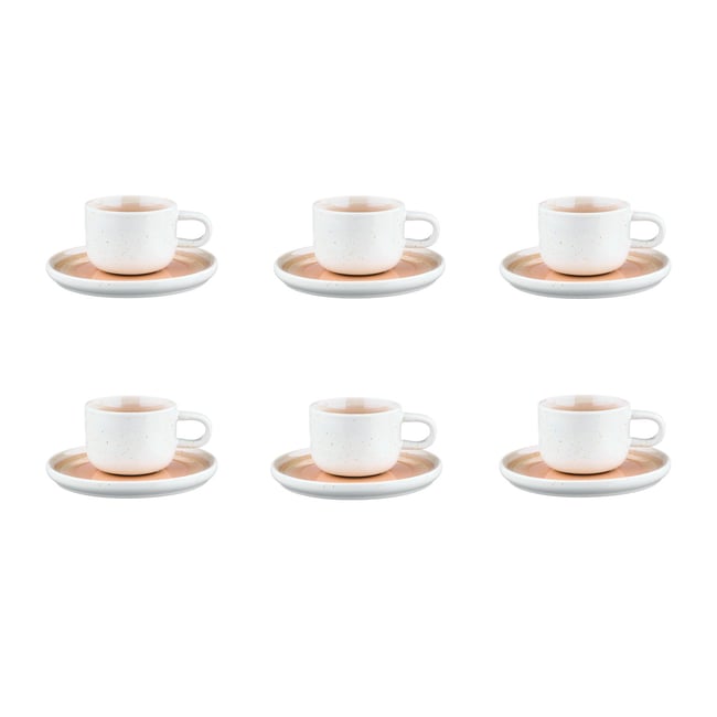 Lot de 6 tasses en grès, OXYGEN Couleur dégradé rose poudre et beige <span itemprop=