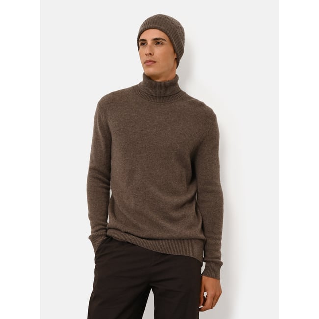 Pull Col Roulé 4 Fils Taupe Chiné Sacha marron <span itemprop=