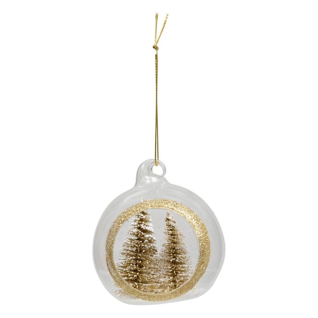 Boule de Noël en verre sapins effet neige or D. 80 mm Couleur doré <span itemprop=