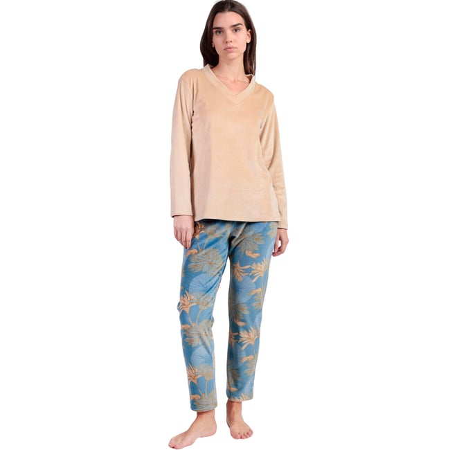 Pyjama pantalon top col V Oriental marron <span itemprop=