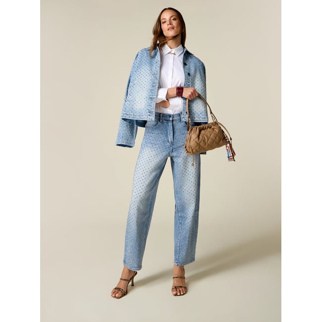 Jean barrel avec cristaux devant light - blue <span itemprop=
