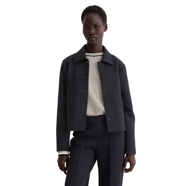 Veste en jersey régulière en mélange de coton organique bleu foncé <span itemprop=