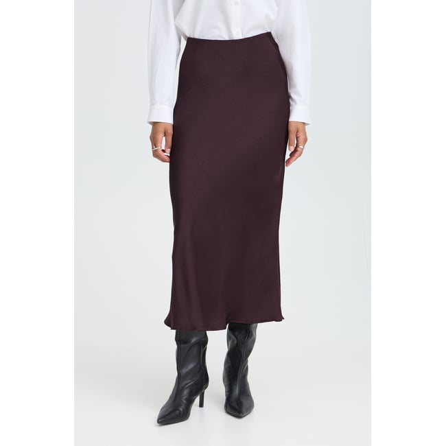 Jupe midi, coupe droite légèrement évasée en bas marron fudge <span itemprop=