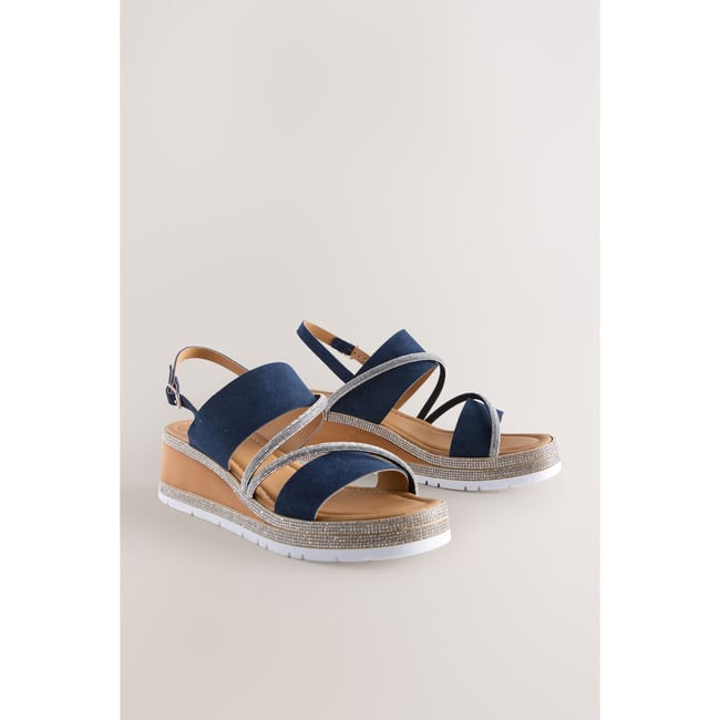 Sandales sport compensées à bride arrière bleu marine <span itemprop=