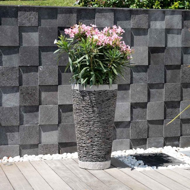 Jardinière en ardoise ronde - pierre conique gris <span itemprop=