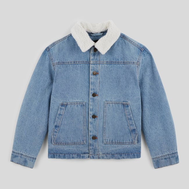 Veste en jean col et doublure en sherpa en coton - MONOPRIX