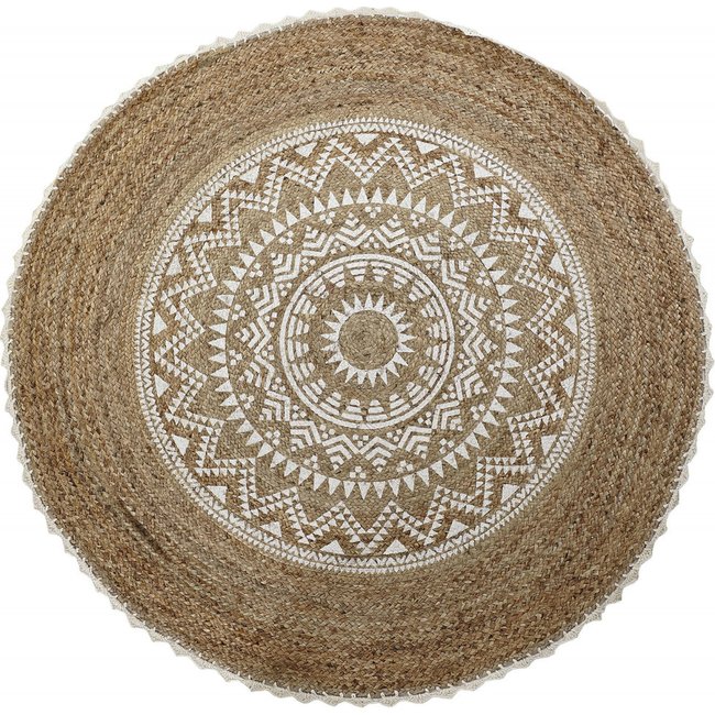 Tapis rond en jute, collection Boho Couleur brun naturel mandala <span itemprop=