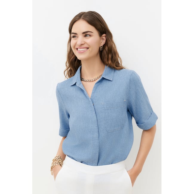 Chemise droite en lin CARRIS denim baby bleu <span itemprop=