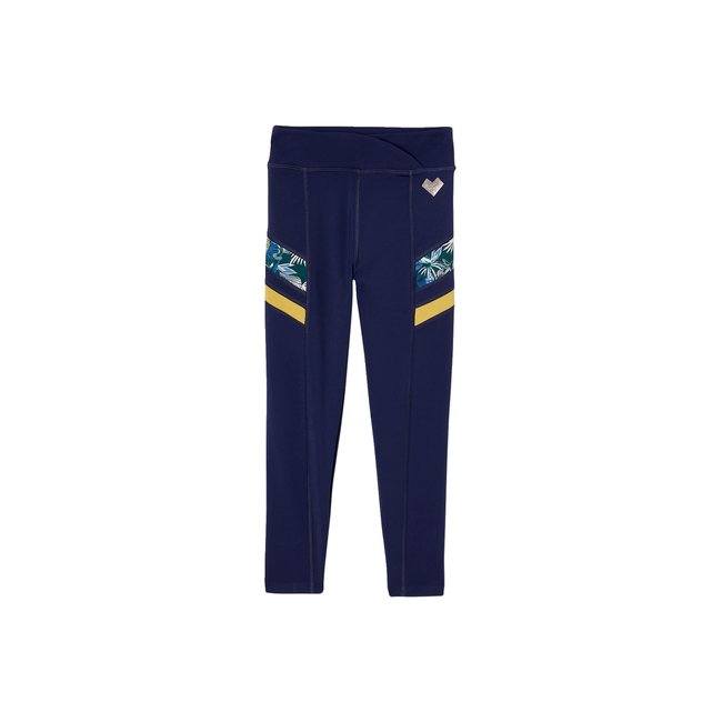Legging sport matière technique bandes côtés fantaisie bleu nuit <span itemprop=