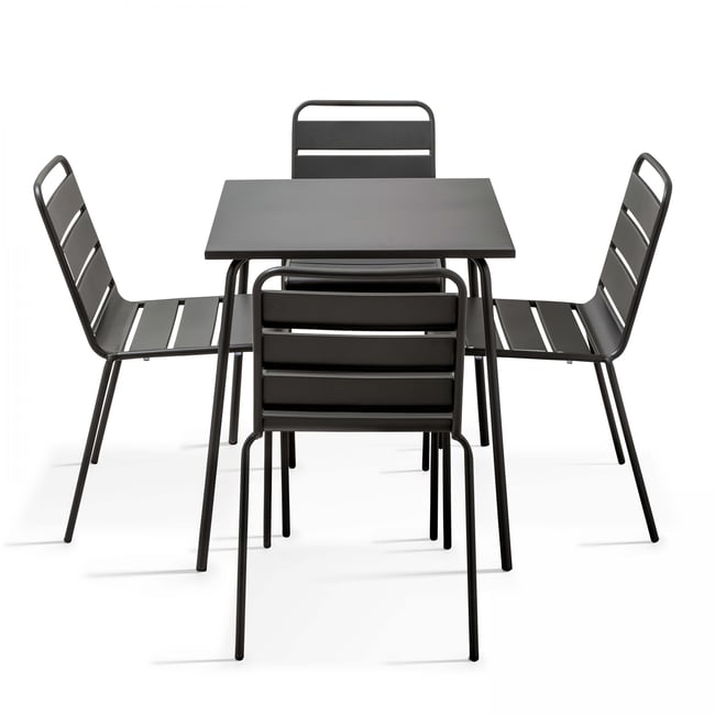 Salon de jardin table carrée et 4 chaises en métal, PALAVAS - OVIALA