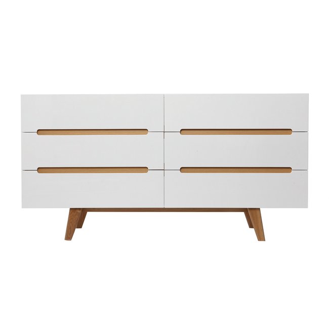 Commode scandinave finition blanc brillant laqué 6 tiroirs L160 cm MELKA Couleur blanc <span itemprop=