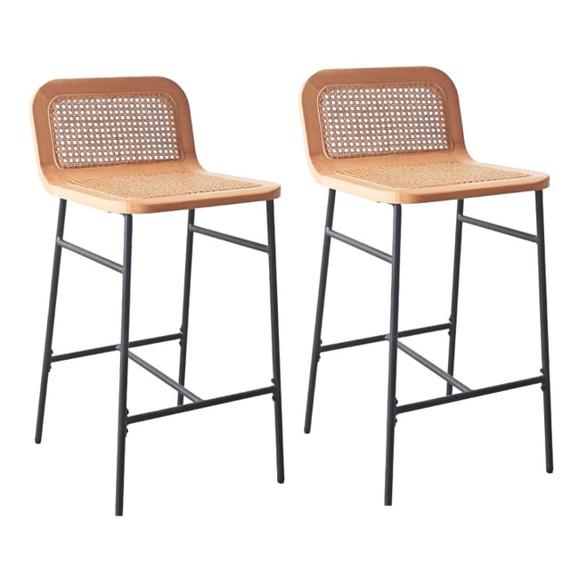 Lot de chaises d'îlot et bar en métal et assise cannage 65cm SANA Couleur v002233 <span itemprop=