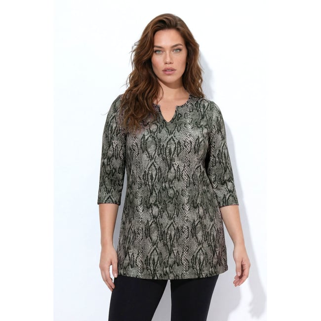 T-shirt long, motif serpents gris olive <span itemprop=