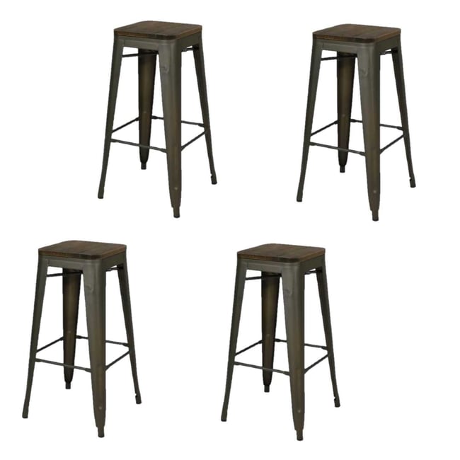 Lot de 4 tabourets de bar en bois et métal design vintage LIV Couleur gris <span itemprop=