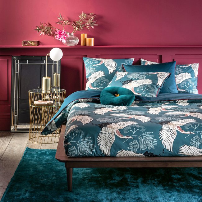 Grues Blue 100% Cotton Percale 180 Thread Count Duvet Cover, teal print, LA REDOUTE INTERIEURS