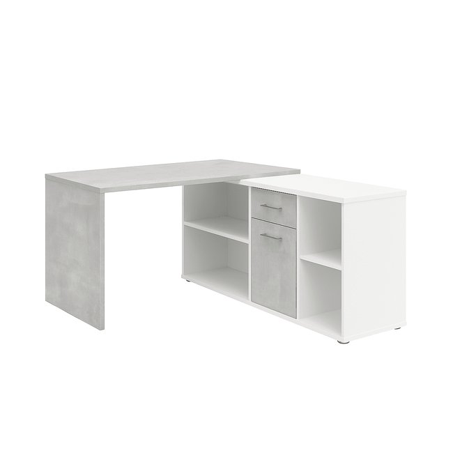 Bureau d'Angle Modulable avec Caisson, Tiroir et Étagères de Rangements - Lex - CALICOSY