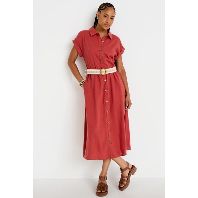 Robe évasée avec ceinture amovible vieux rose <span itemprop=