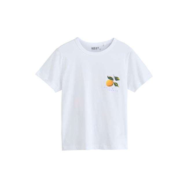 T-shirt à manches courtes et motif oranges blanc <span itemprop=