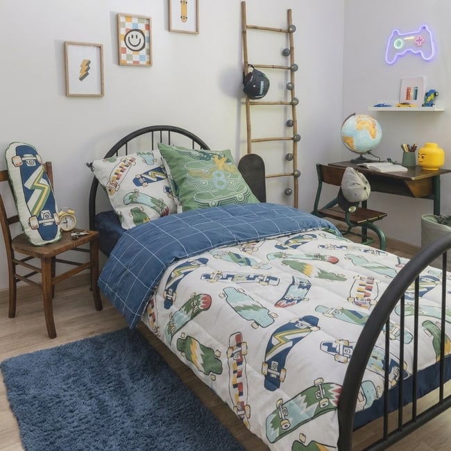 Couette imprimée Coton avec taie Valencia multicolore <span itemprop=