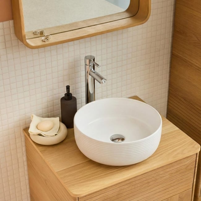 Vasque à poser ronde en céramique texturé blanc 36cm Couleur blanc <span itemprop=