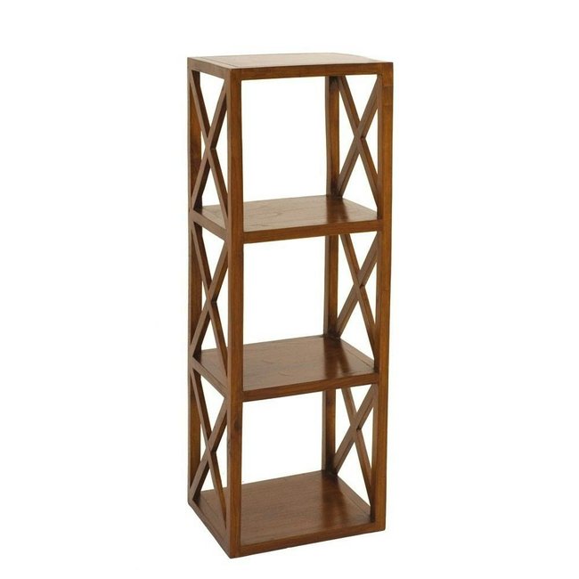 Étagère 3 niveaux 120cm bois exotique croisillons LOLA Couleur bois naturel <span itemprop=