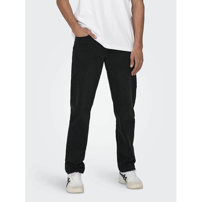 Jean droit  noir denim <span itemprop=