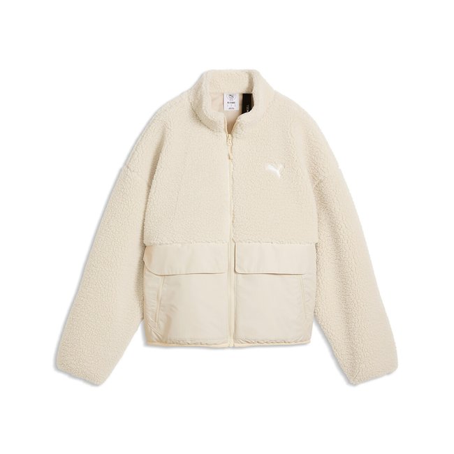 Manteau en sherpa avec poches plaquées ecru <span itemprop=