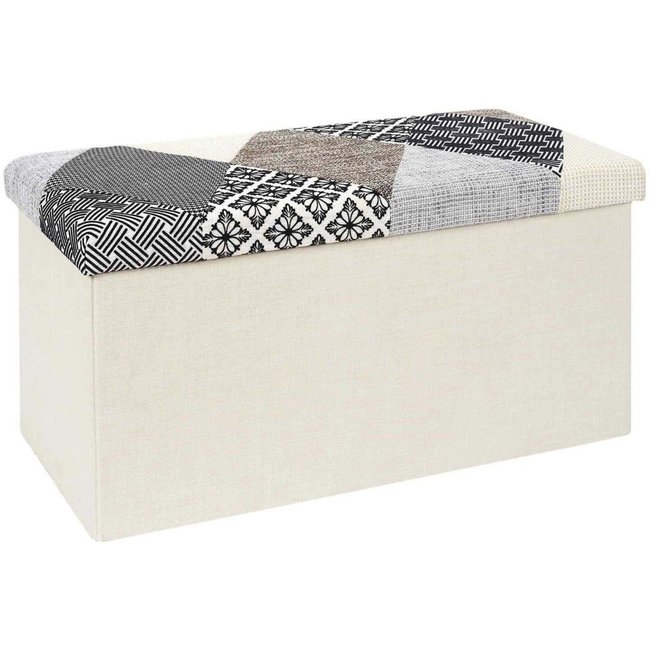 Banc coffre pliable Patchwork gris Couleur grey <span itemprop=