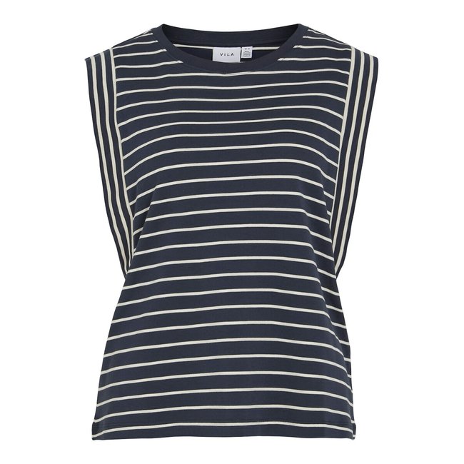 T-shirt sans manches à rayures marine/écru <span itemprop=