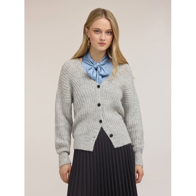 Cardigan côtelé gris <span itemprop=