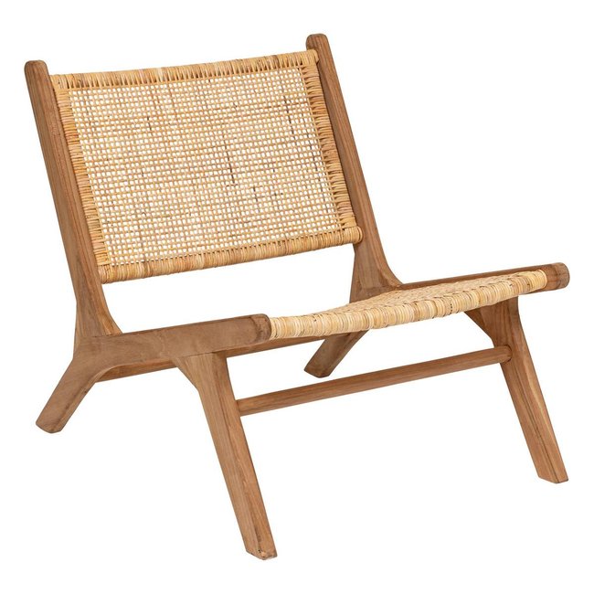 Fauteuil en teck et rotin tressé TIMOR Couleur beige lin <span itemprop=