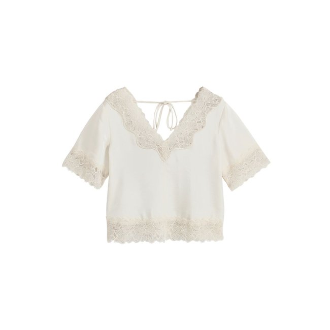 Top satin col v bordure dentelle - NEXT