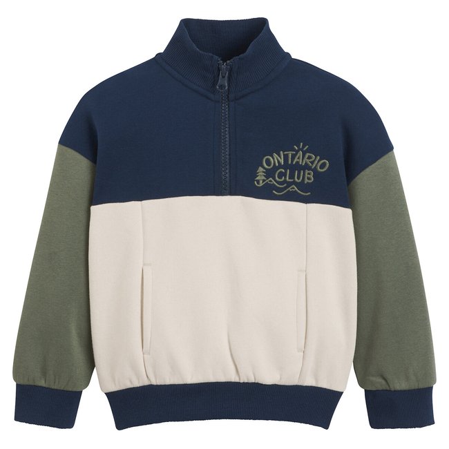 Sweat col camionneur, message brodé, molleton multicolore <span itemprop=