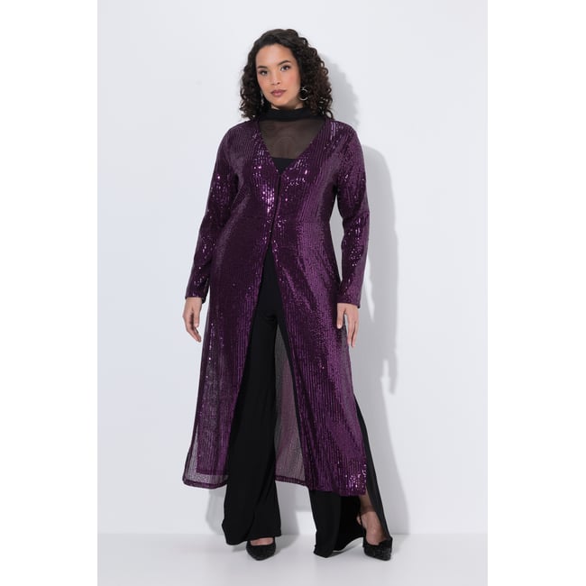 Veste longue à paillettes raisin foncé <span itemprop=