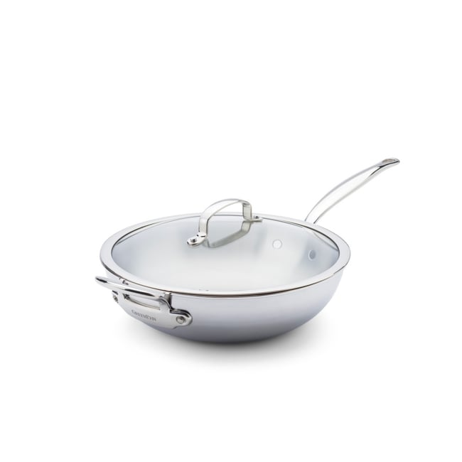 Wok  30 cm inox 5ply -Première 5ply argent / métallique <span itemprop=
