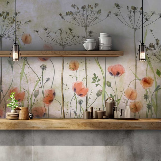 Papier peint coquelicots Couleur intissé <span itemprop=