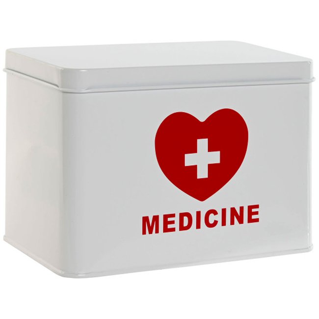 Boîte à pharmacie en métal blanc et rouge 20.5x12.5x14cm Couleur blanc <span itemprop=