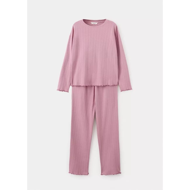 Pyjama long maille côtelée rose <span itemprop=