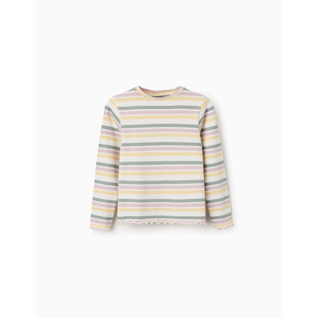 T-shirt à manches longues côtelé à rayures blanc <span itemprop=