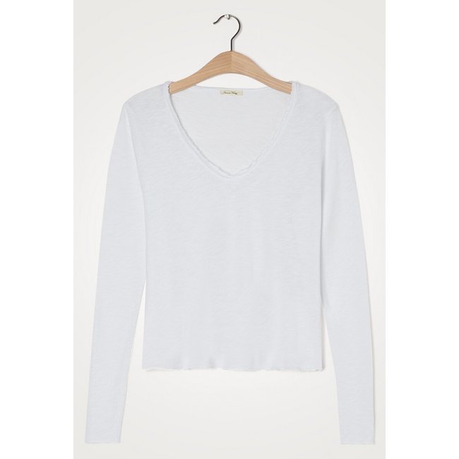 Tee shirt col v manches longues SONOMA blanc <span itemprop=
