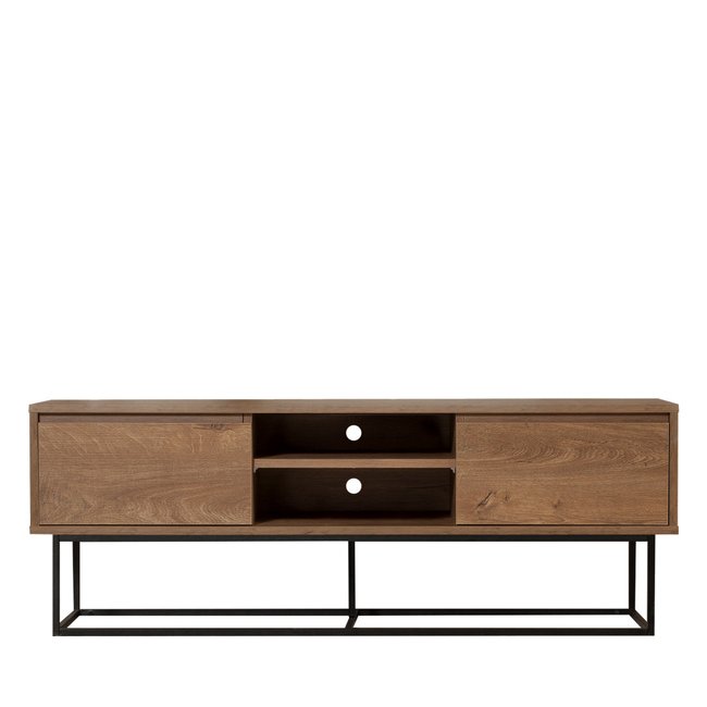Meuble TV 2 tiroirs en bois et métal L140cm- ROA Couleur bois foncé <span itemprop=