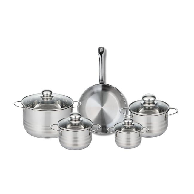 Batterie 1 poêle 24cm + 4 faitouts 12/14/16/20cm PROFI BRILLANT gris <span itemprop=
