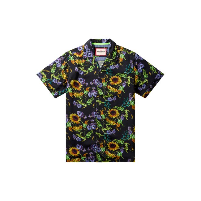 Chemise à manches courtes imprimé tournesol noir <span itemprop=