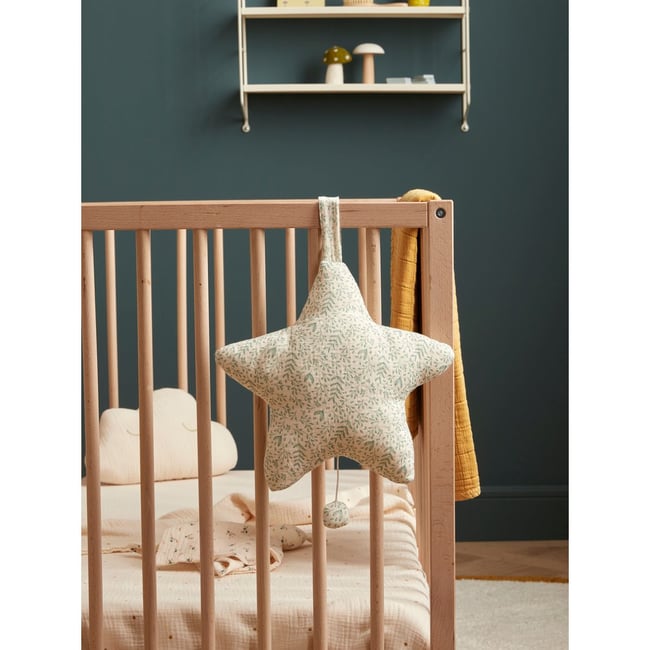 Étoile musicale en gaze de coton beige imprimé <span itemprop=